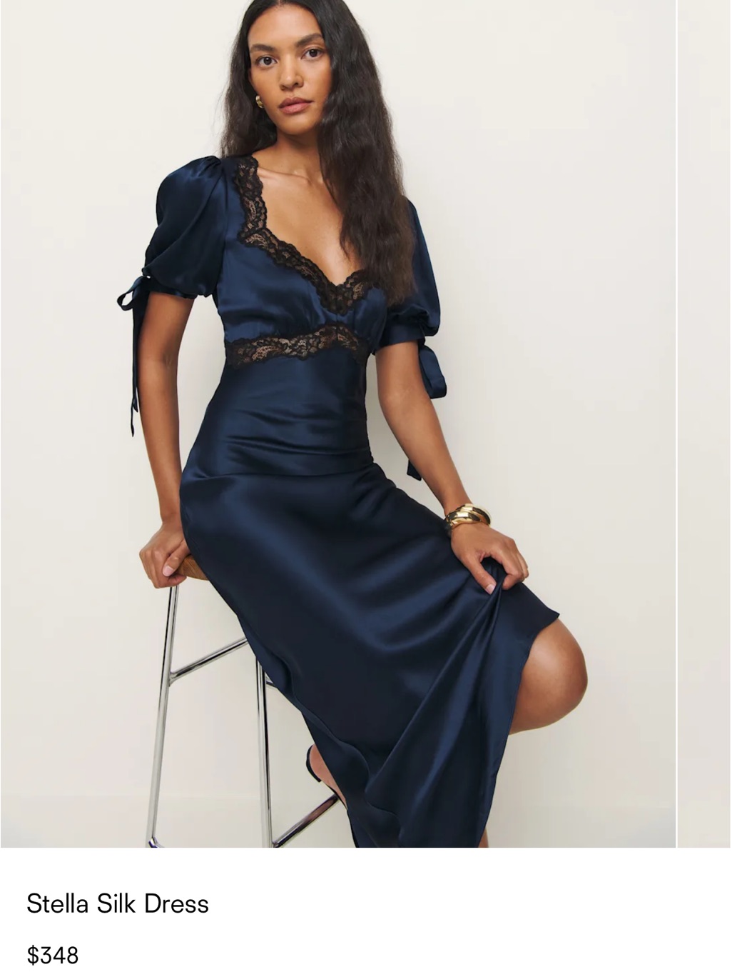 Reformation Stella Silk Lace-Trim Slip Dress Navy